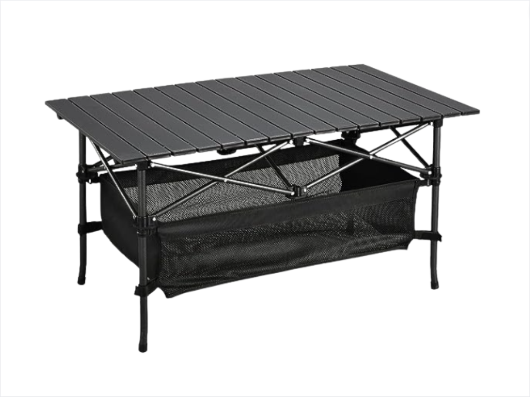 $52.99 WUROMISE Camping Table That Fold up Lightweight, Aluminum Folding Table Roll Up Table with Easy Carrying Bag for Indoor, Outdoor, Camping, Backyard, BBQ, Party, Patio, Beach, Picnic