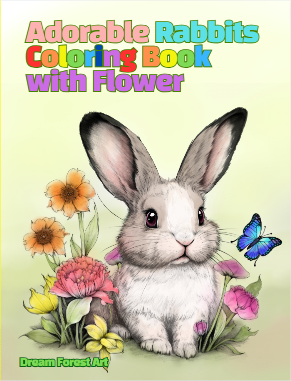 $15.85 Adorable Rabbits Coloring Book with Flower: Bunny Blooms: An Adventure in Coloring with 50 Rabbits and Flowers